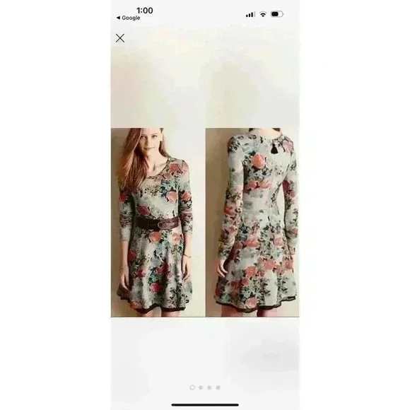 Anthropologie Saturday Sunday Floral Winter Dress Lace | Gray | SZ XS - Picture 3 of 8